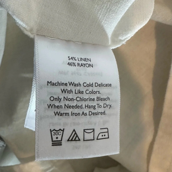 Eddie Bauer Ivory V Neck Embroidered Tunic 3/4 Sleeve Linen Rayon Womens  M Boho - Picture 6 of 7